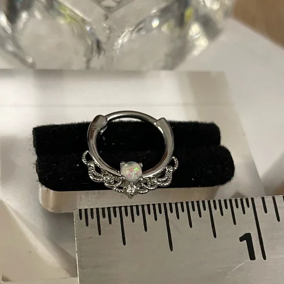 16G Opal & CZ Surgical Steel 10mm Single Hoop Septum/ Daith Clicker NWT - Picture 9 of 11